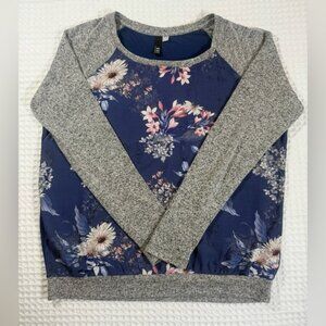 KUT from the Kloth Floral & Gray Raglan Sleeve Top Size M